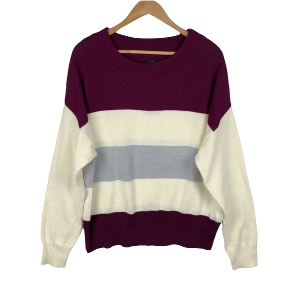 Lucky Brand Burgundy, Grey & Winter White Color-block Boatneck Sweater Size L - Picture 5 of 15